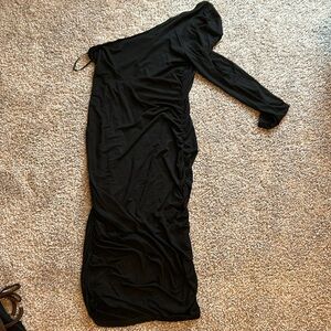 Black One Shoulder ruched stretchy black dress SIZE XL